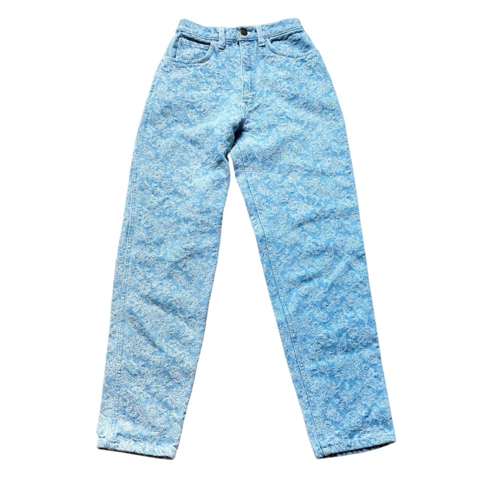 Retro 70’s Santana Light Blue Floral Jeans Size 27 High waist Shimmery